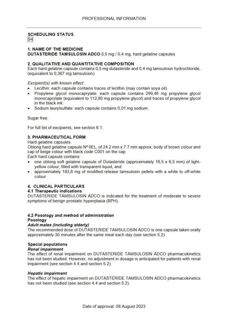 Dutasteride Tamsulosin Adco 0,5 mg/0,4 mg Capsules package insert preview