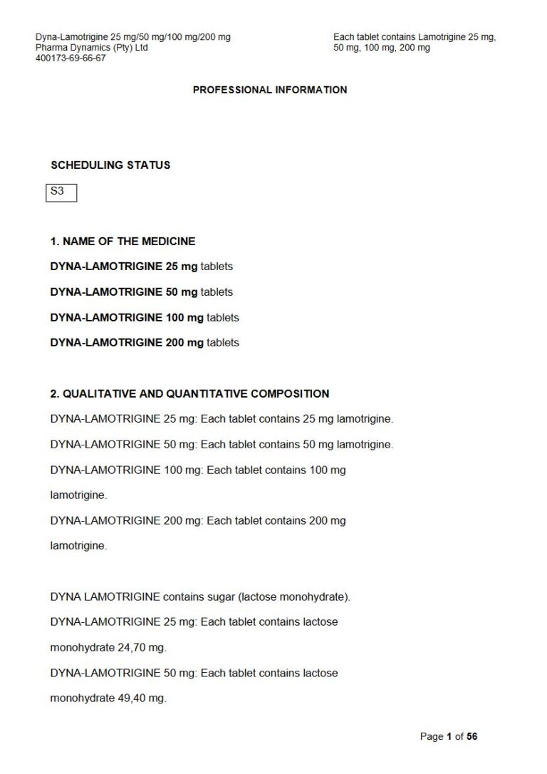 Dyna-Lamotrigine 25 Mg/50 Mg/100 Mg/200 Mg Tablets package insert preview