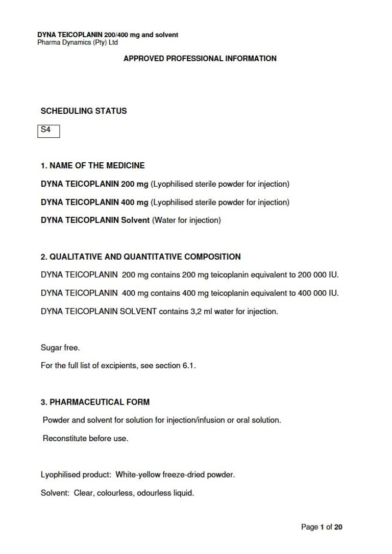 Dyna Teicoplanin 400 Mg Oral Solution package insert preview