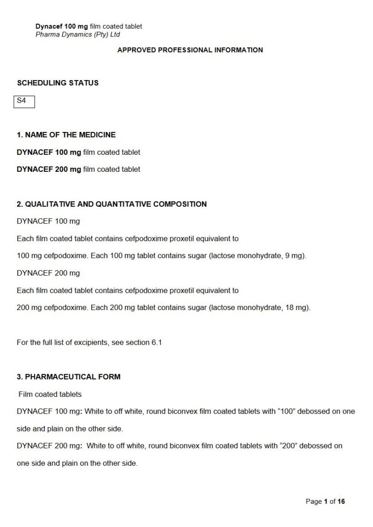 Dynacef 100 mg/200 mg Film-Coated Tablets package insert preview