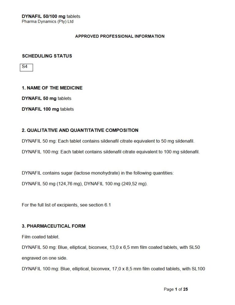 Dynafil 100 Mg Film-Coated Tablets package insert preview