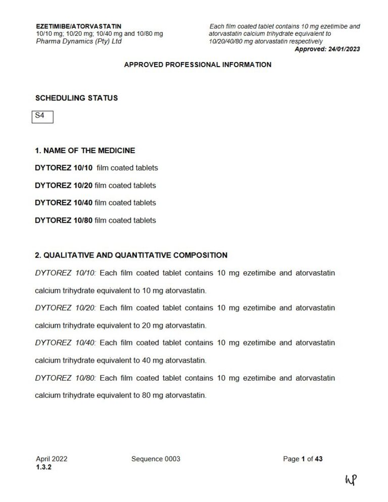 Dytorez 10 mg/20 mg/40 mg/80 mg Tablets package insert preview