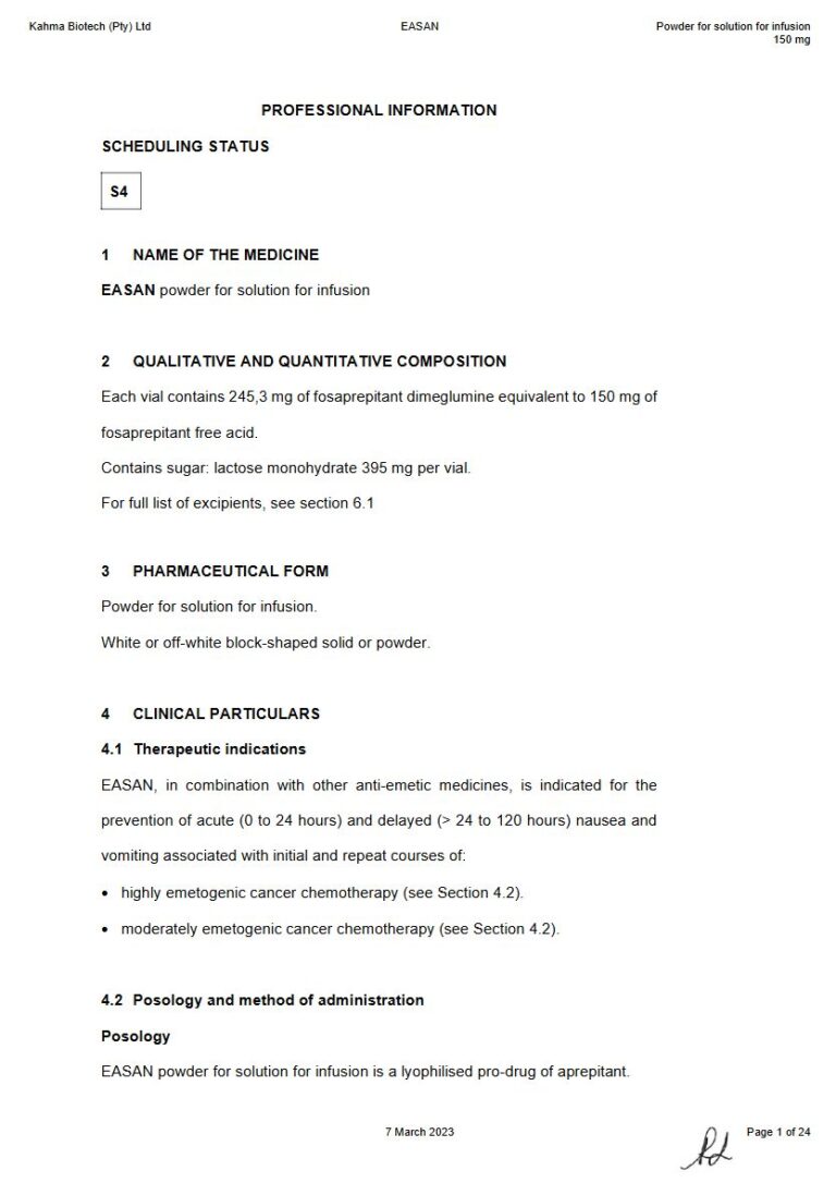 Easan 150 mg Powder for solution for infusion package insert preview