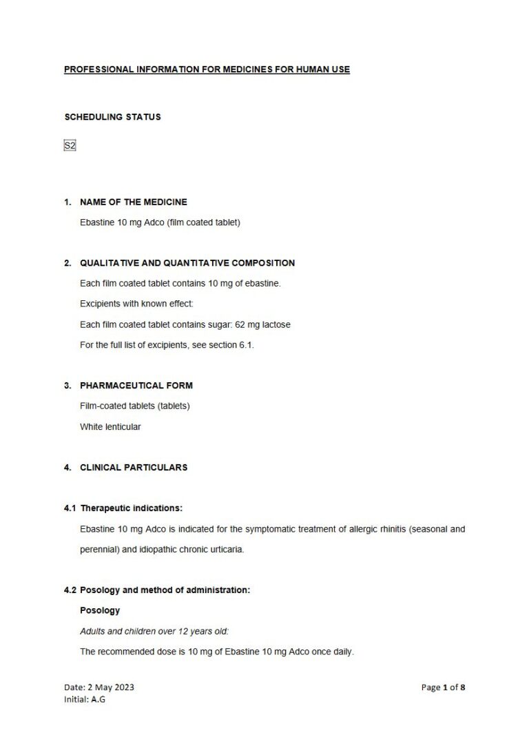 Ebastine 10 Mg Tablets package insert preview
