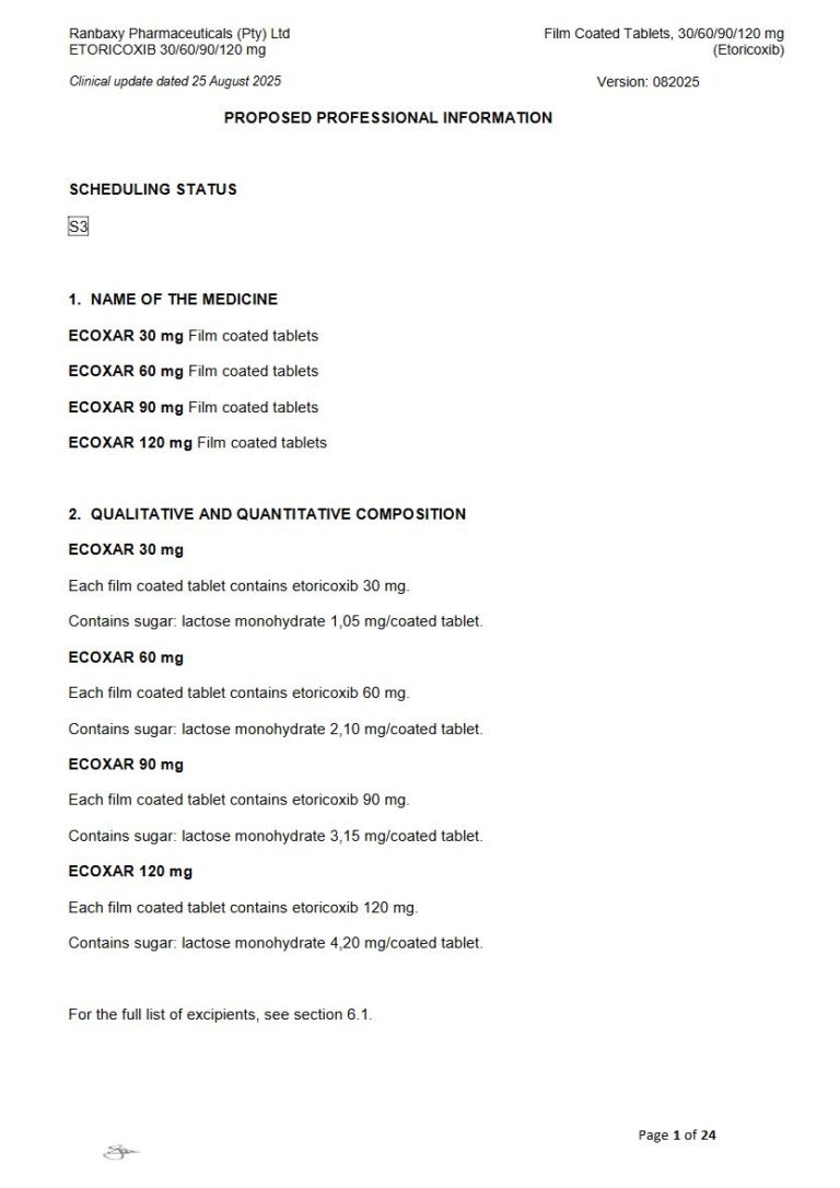 Ecoxar 30 Mg/60 Mg/90 Mg/120 Mg Film-Coated Tablets package insert preview