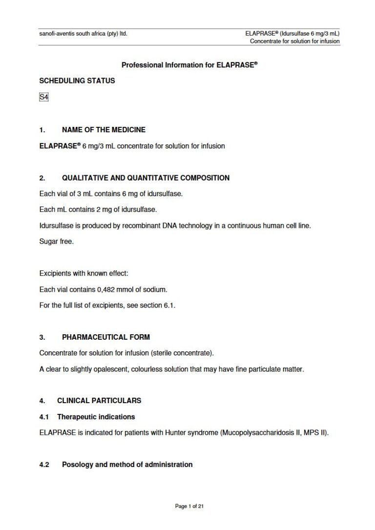 Elaprase 6 mg/3 mL Solution package insert preview
