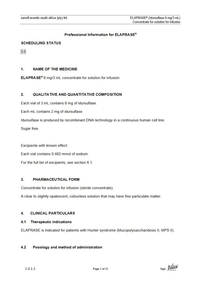 Elaprasea 6 mg/3 mL Solution package insert preview
