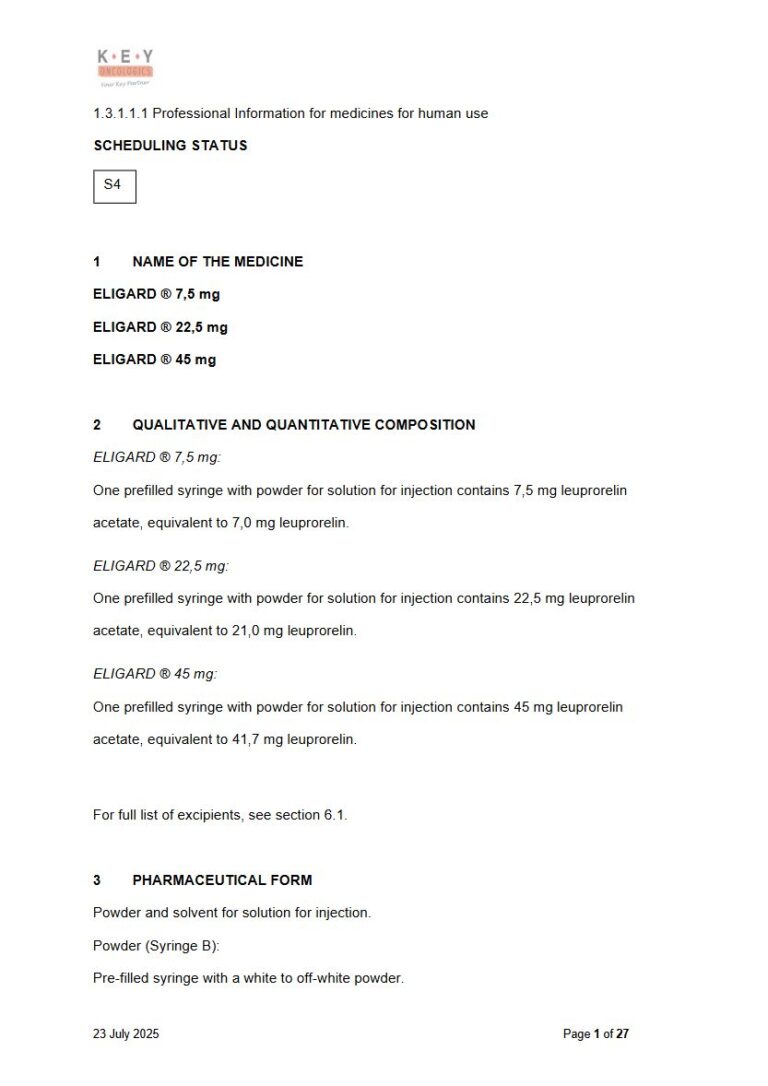 Eligard 7.5 mg/22.5 mg/30 mg/45 mg package insert preview