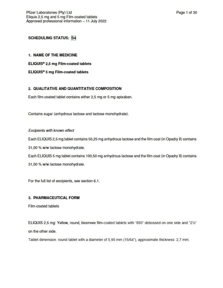 Eliquis 2,5 mg and 5 mg Film-coated tablets package insert preview