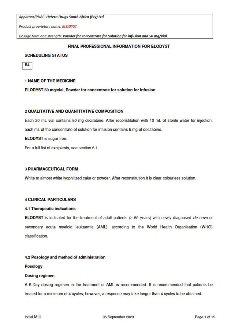 Elodyst 50 mg Powder for concentrate for solution for infusion package insert preview