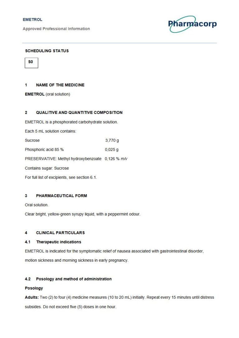 Emetrol 100ml. 200ml Oral Solution package insert preview