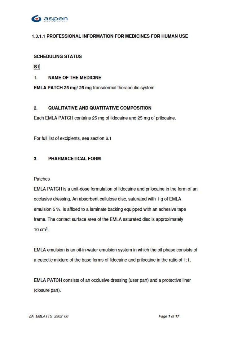 Emla Patch 25 mg Patch package insert preview