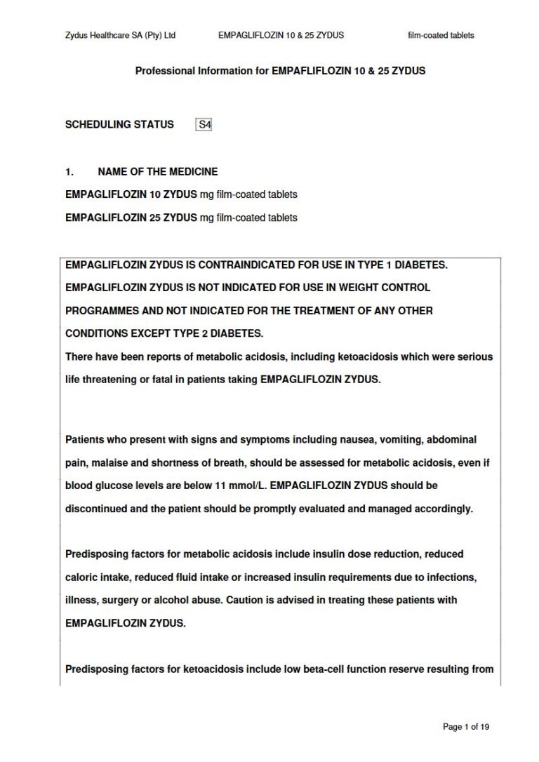 Empagliflozin 10 & 25 Zydus 10 mg, 25 mg Tablet package insert preview