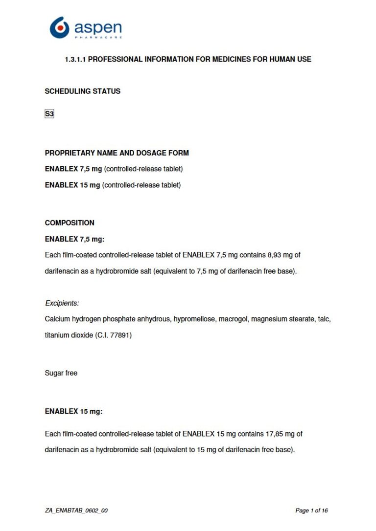 Enablex 7.5mg Tablet package insert preview