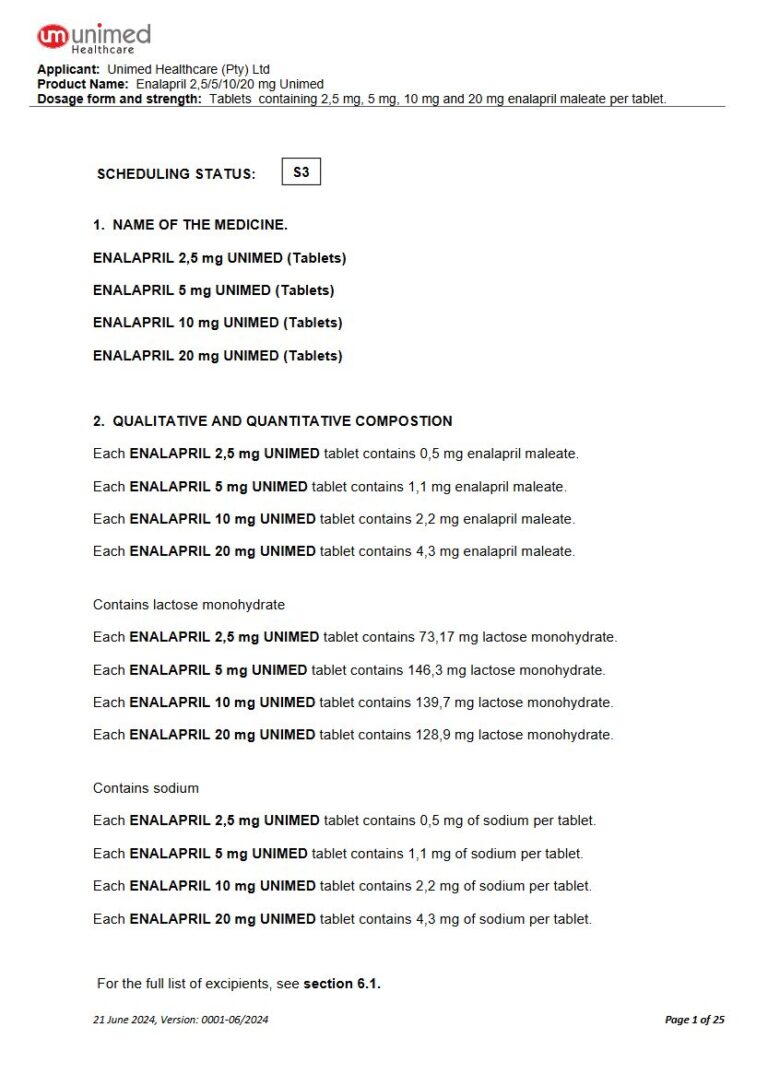 Enalapril 20 Mg/2,5 mg/5 mg/10 mg Tablets package insert preview