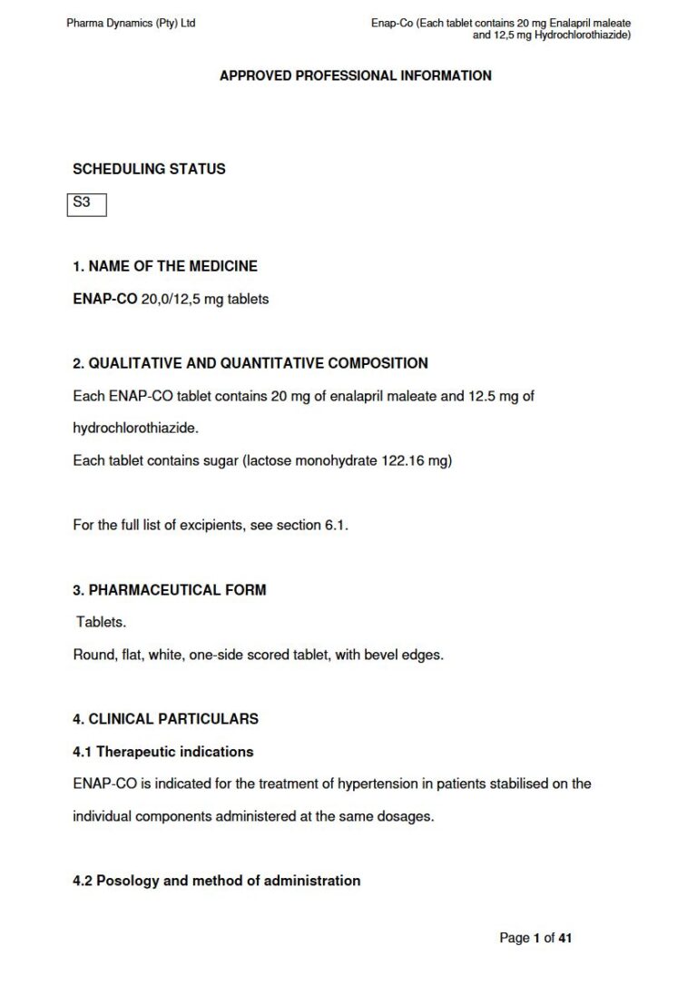 Enap-Co 20,0/12,5 mg Tablets. package insert preview