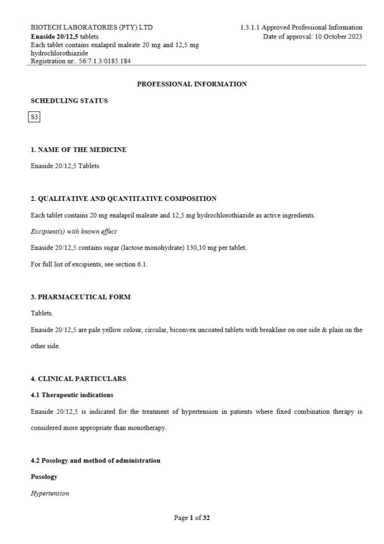 Enaside 20/12,5 20 mg and 12,5 mg Tablets package insert preview