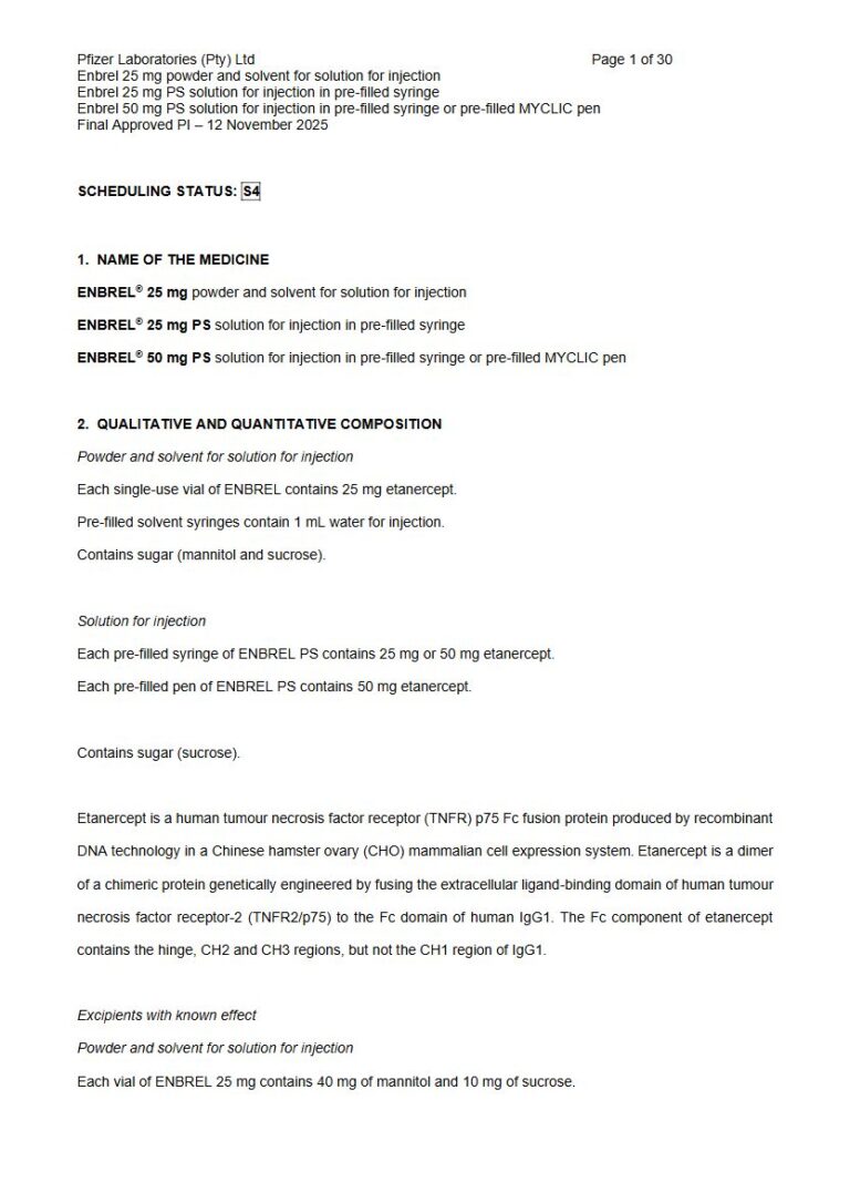 Enbrel 25 mg, 50 mg Powder and solvent for solution for injection package insert preview