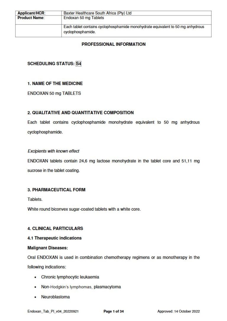 Endoxan 50 mg Tablets package insert preview