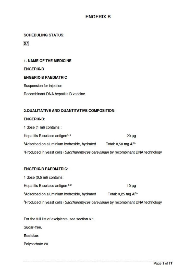 Engerix-B, Engerix-B Paediatric 1 ml Suspension package insert preview