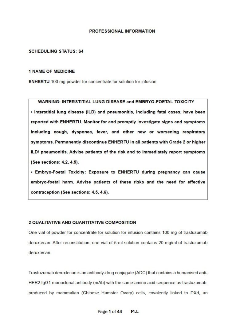 Enhertu 100 mg Powder for concentrate for solution for infusion. package insert preview