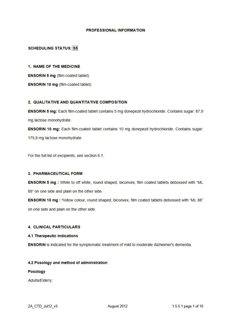 Ensorin 5mg, 10 mg FC tablet package insert preview