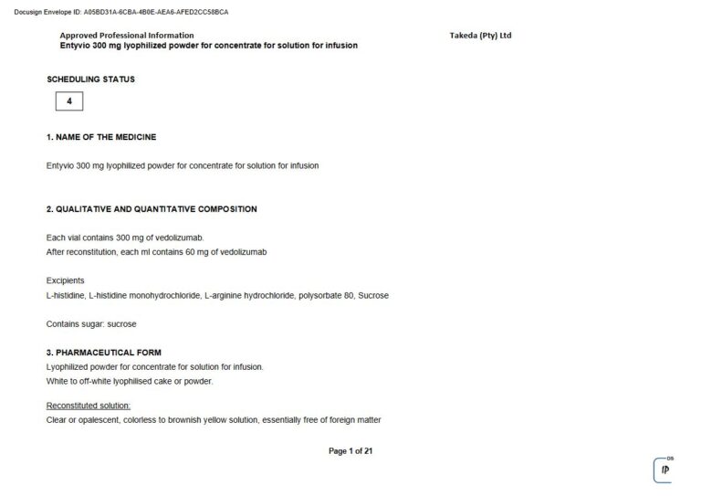 Entyvio 300 mg Solution package insert preview