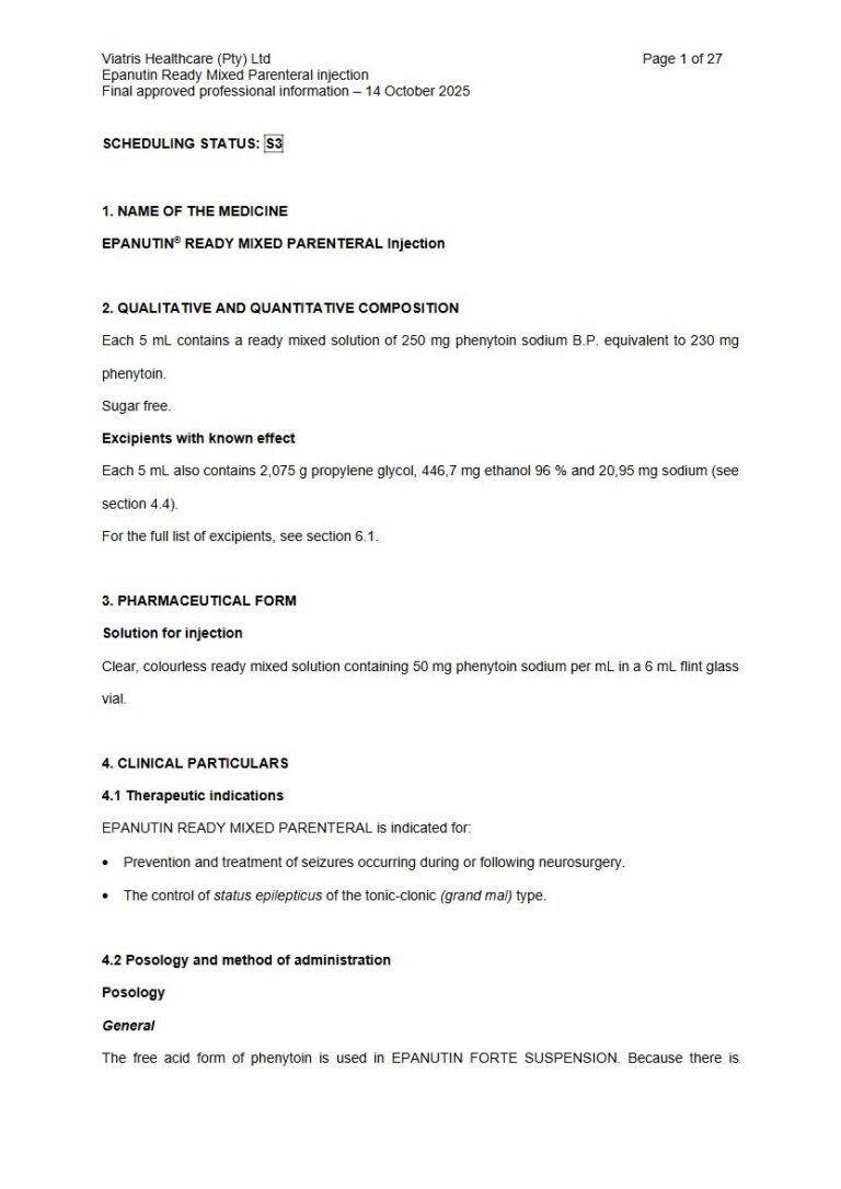 Epanutin Ready Mixed Parenteral 5 mL Solution package insert preview