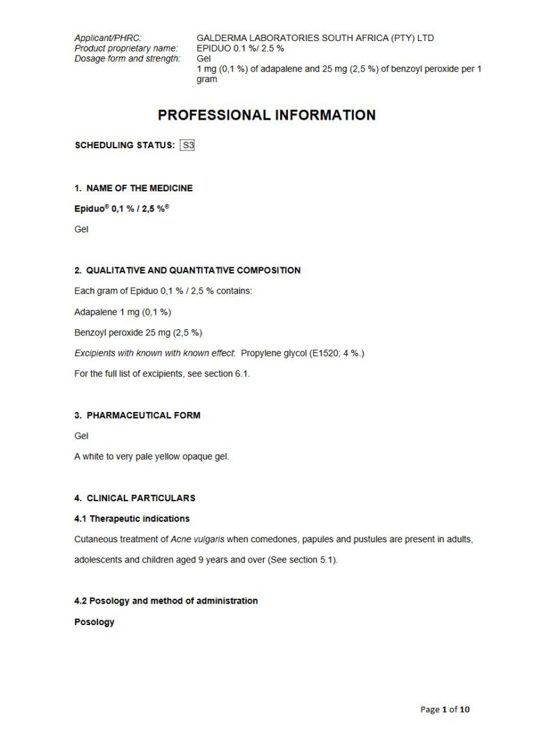Epiduo 0.1 % / 2.5 % Gel package insert preview