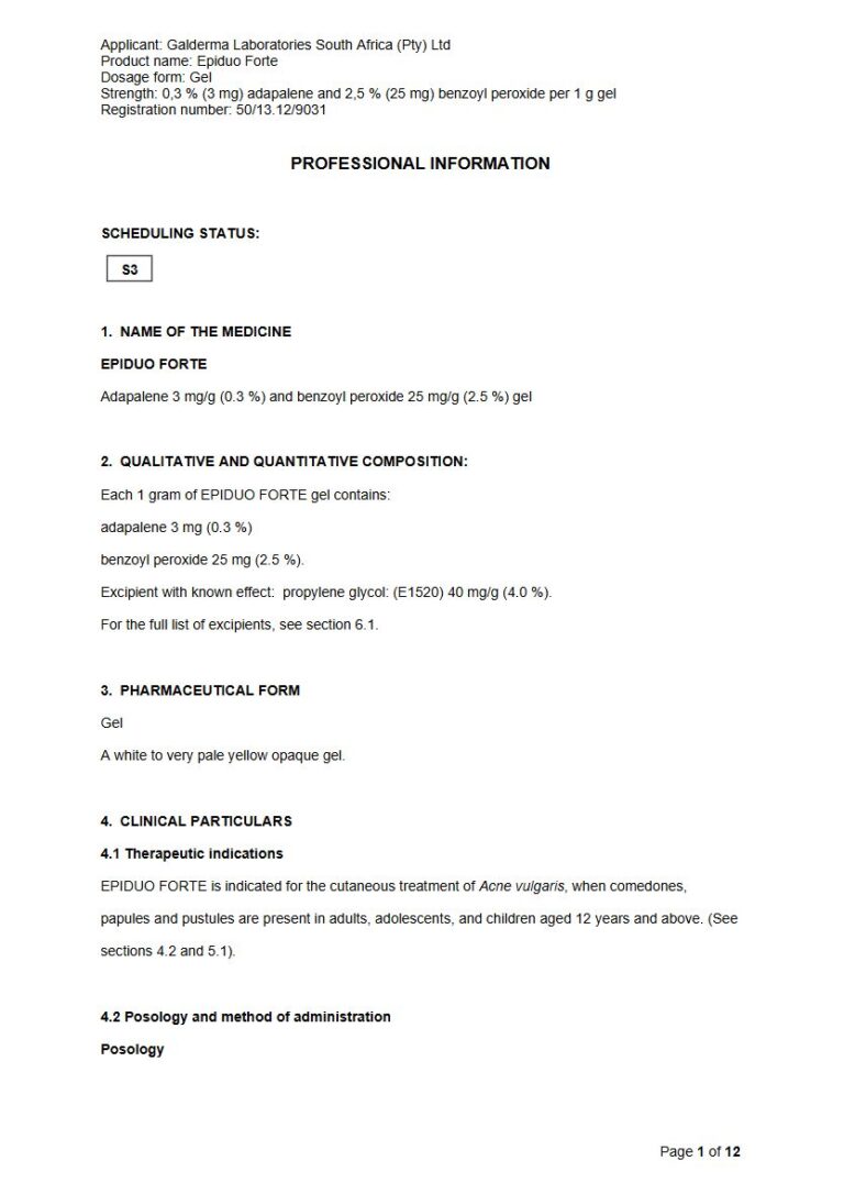 Epiduo Forte 3 mg/g, 25 mg/g Gel package insert preview