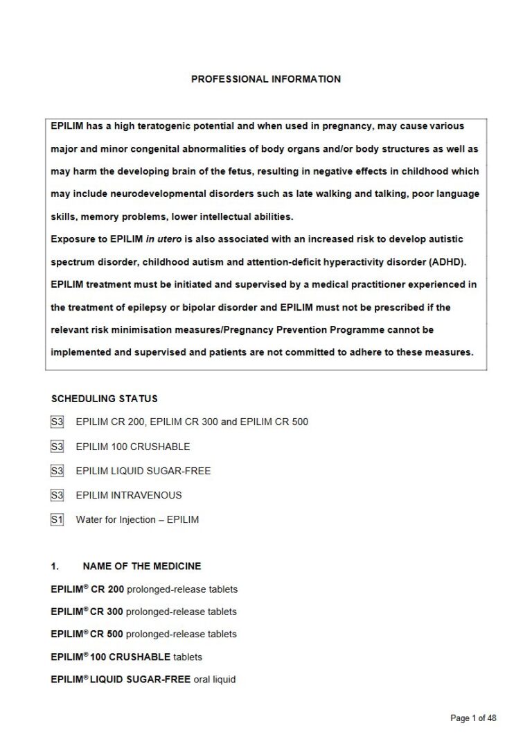 Epilim Range 200 mg. 300 mg. 500 mg Prolonged Release Tablets package insert preview