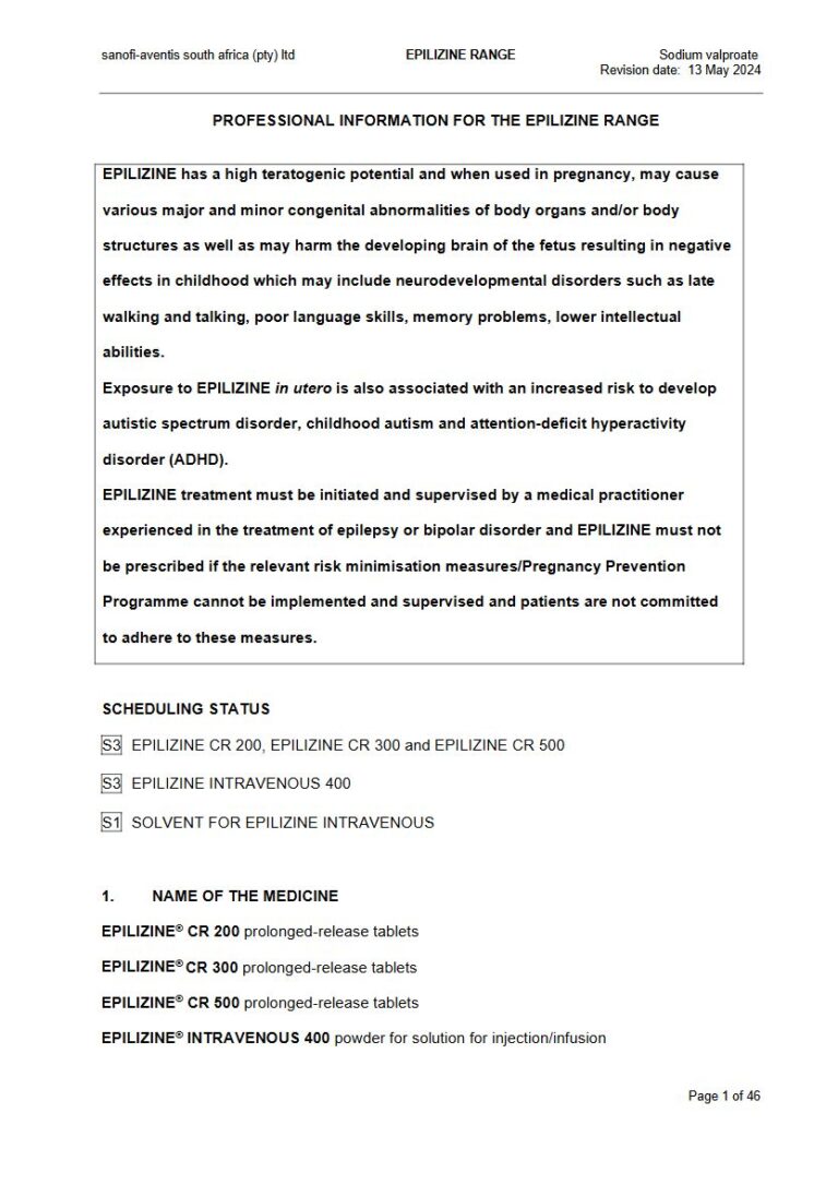 Epilizine Range 200 mg/300 mg/500 mg/400 mg Prolonged-Release package insert preview