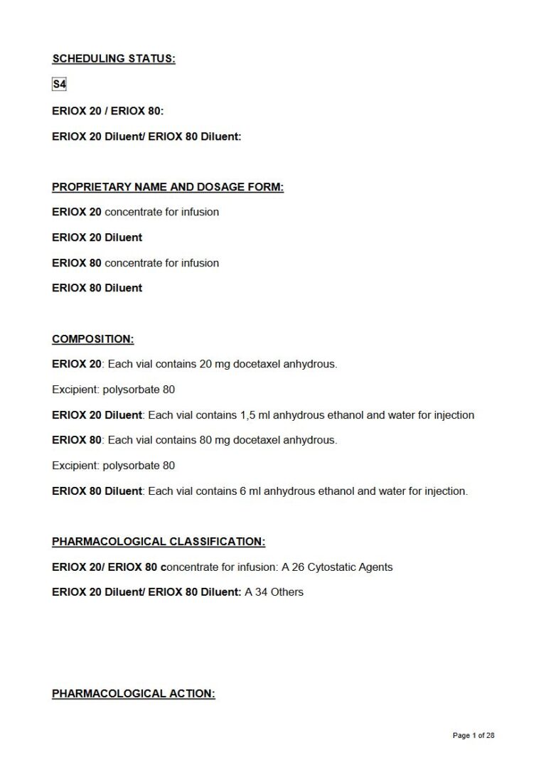Eriox 20mg / 1.5ml. 80mg / 6ml Infusion. Solution package insert preview