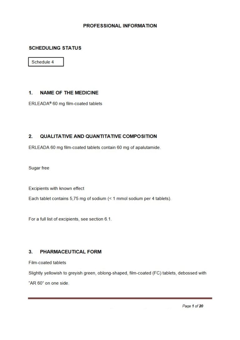Erleada 60 mg Film coated tablet package insert preview