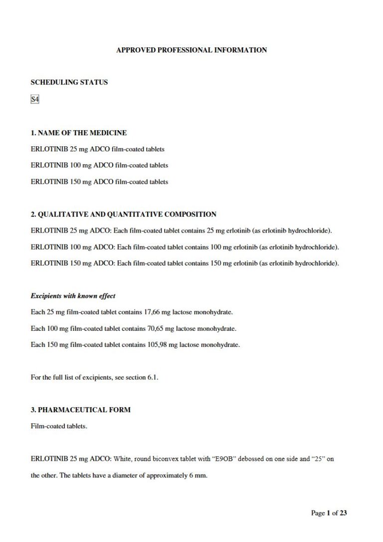 Erlotinib 150 Mg/25 mg/100 mg Tablets package insert preview