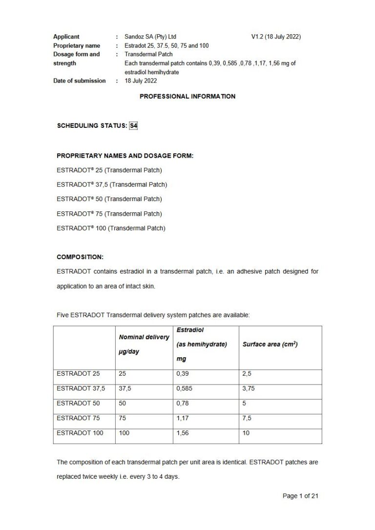 Estradot 25 mg/37.5 mg/50 mg/75 mg/100 mg Patch package insert preview