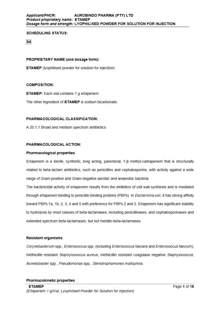 Etamep 1 g LYOPHILISED POWDER FOR SOLUTION FOR INJECTION package insert preview