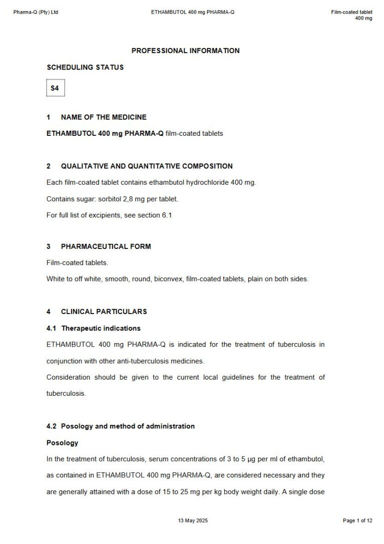 Ethambutol 400 Mg Film-Coated Tablets package insert preview