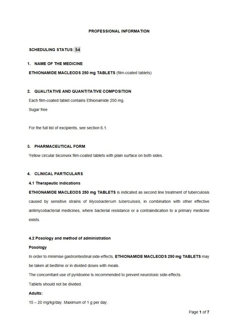 Ethionamide Macleods 250 Mg Tablets package insert preview