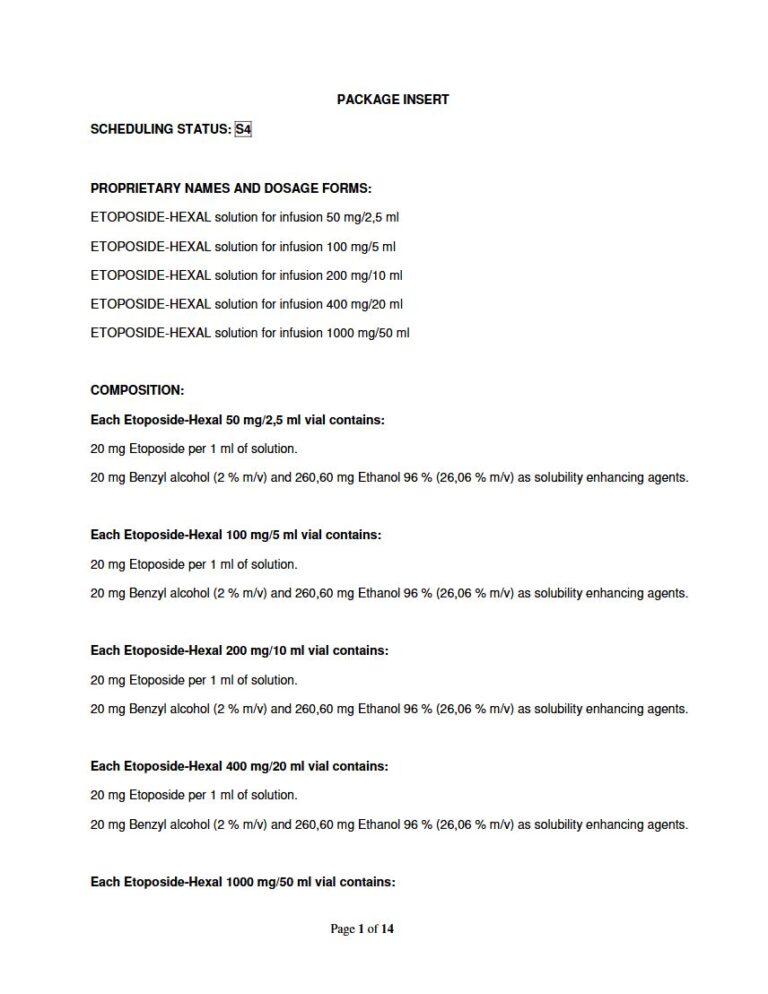 Etoposide-Hexal 50 mg/2.5 ml/100 mg/5 ml/200 mg/10 ml/400 mg/20 package insert preview