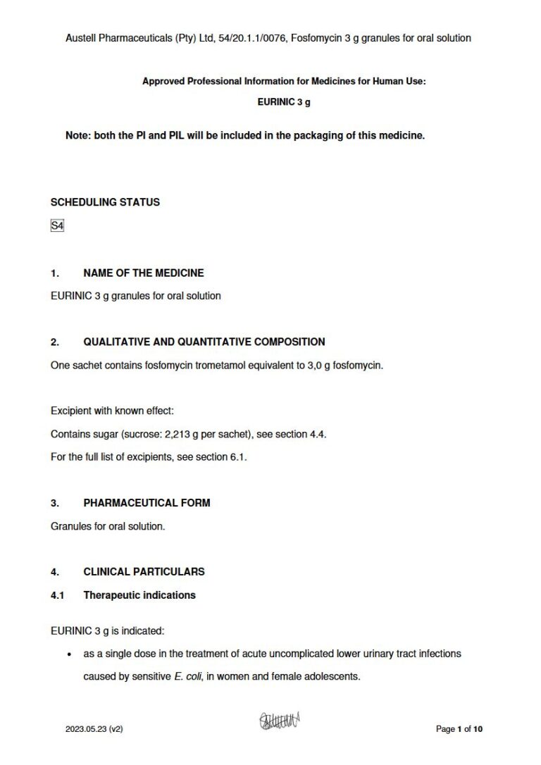 Eurinic 3 G Oral Solution package insert preview