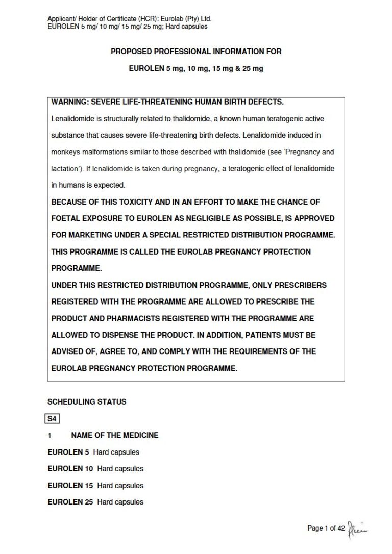 Eurolen 5 mg. 10 mg. 15 mg & 25 mg Hard capsules package insert preview