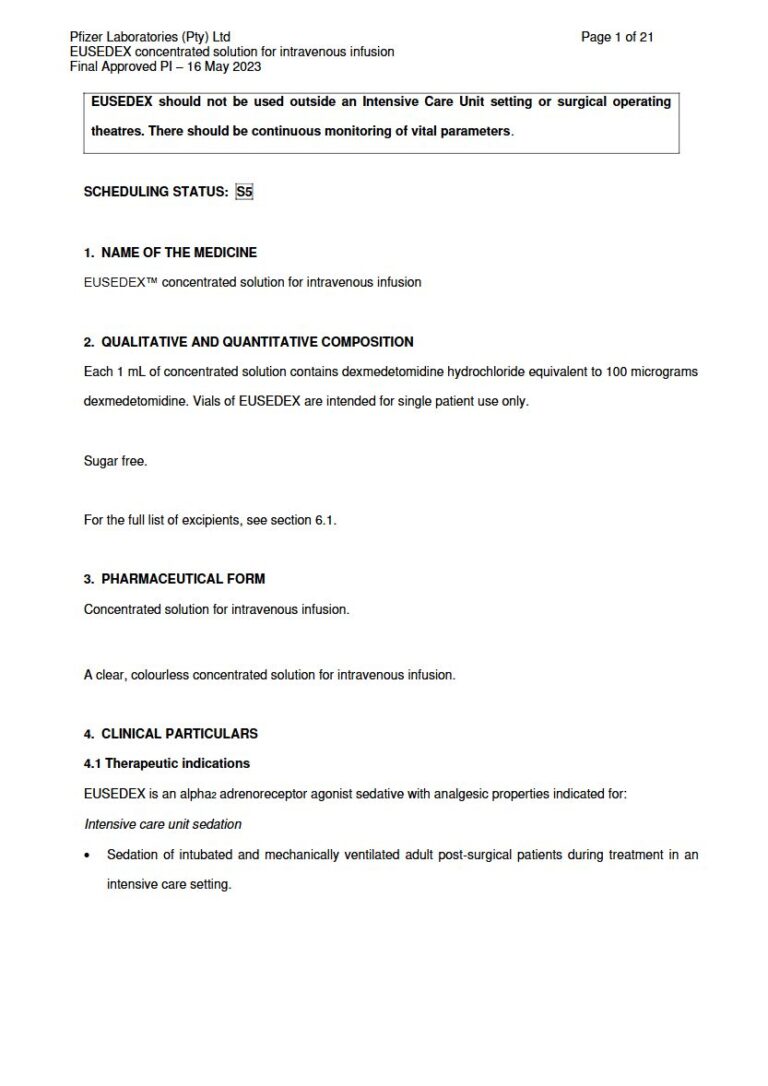 Eusedex 1 mL Concentrated solution for intravenous infusion. package insert preview