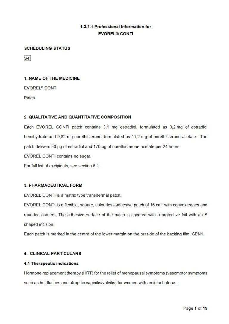 Evorel Conti 3,1 mg/3,2 mg Transdermal patch package insert preview