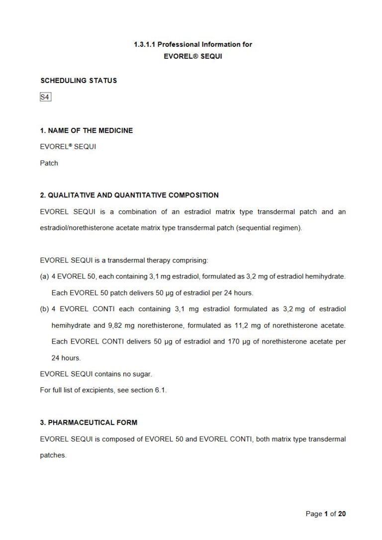 Evorel Sequi 3,1 mg/ 3,2 mg Patch package insert preview