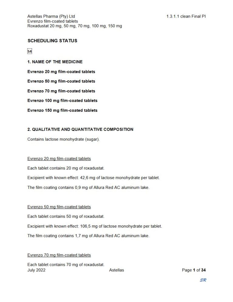 Evrenzo 20 Mg/50 Mg/70 Mg/100 Mg/150 Mg Tablets package insert preview