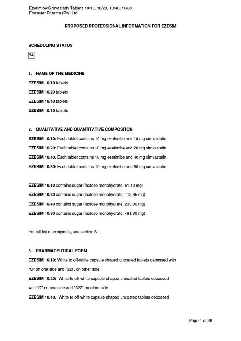 Ezesim 10/10, 10/20, 10/40, 10/80 Tablets package insert preview