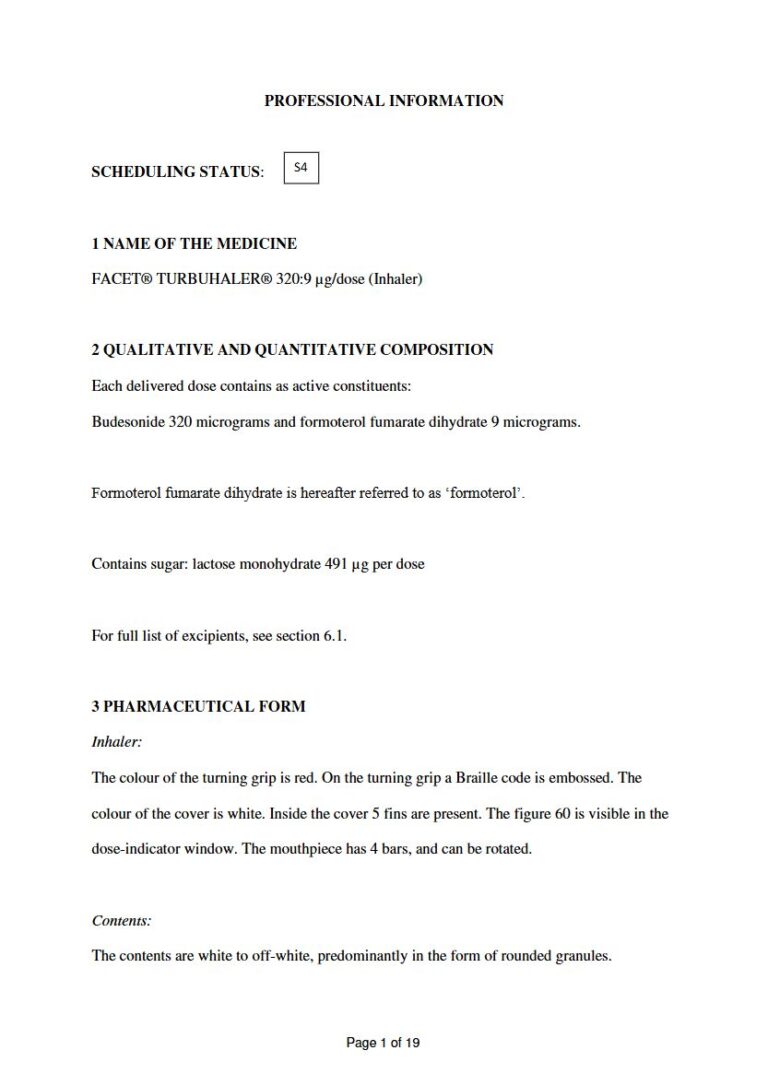 Facet Turbuhaler 320:9 320:9 µg/dose Inhaler package insert preview