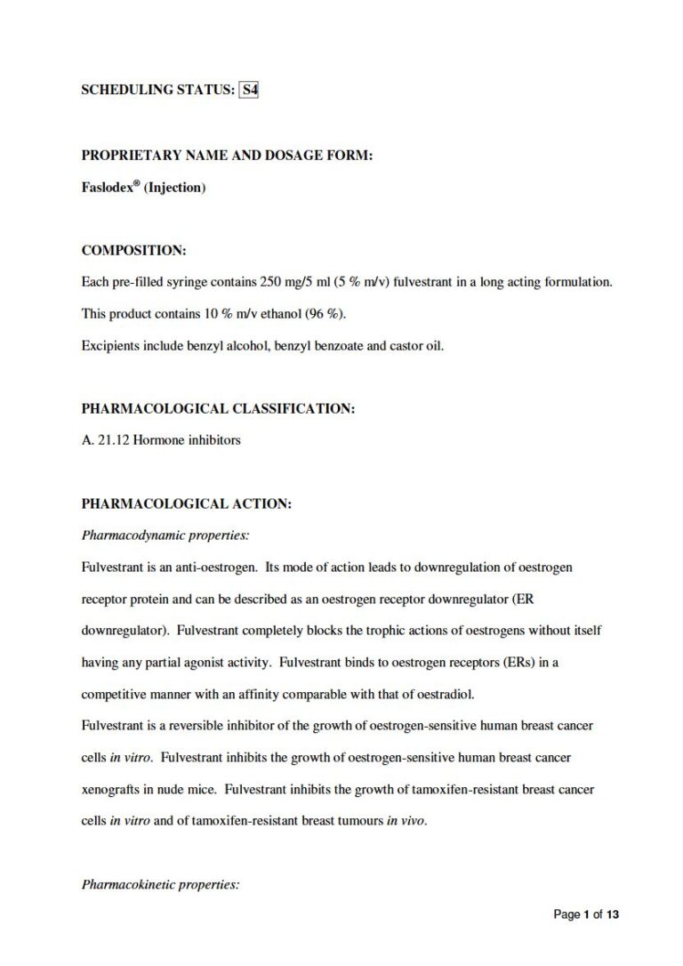 Faslodex 250mg / 5ml Injection package insert preview