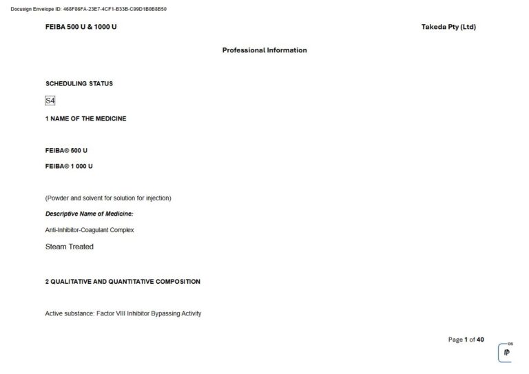 Feiba Solution package insert preview